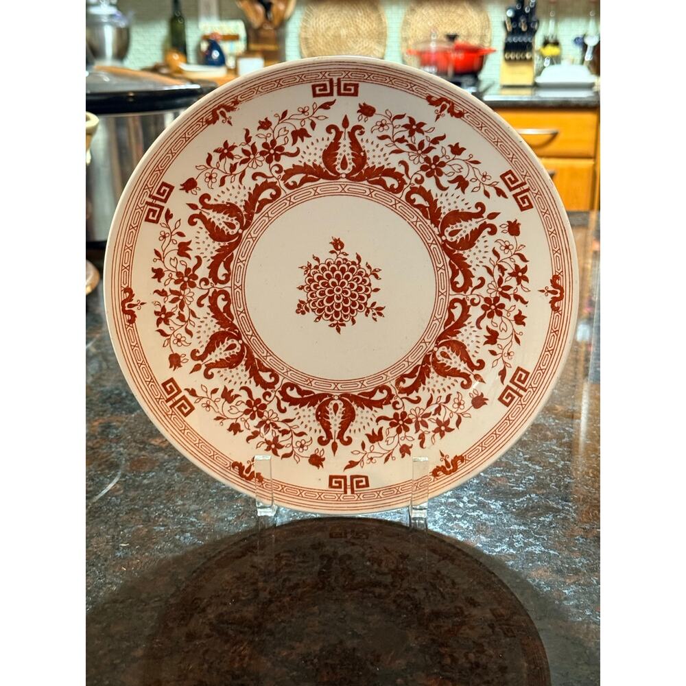 Antique Mintons Red Transferware 10" Plate Aesthetic Movement c1891